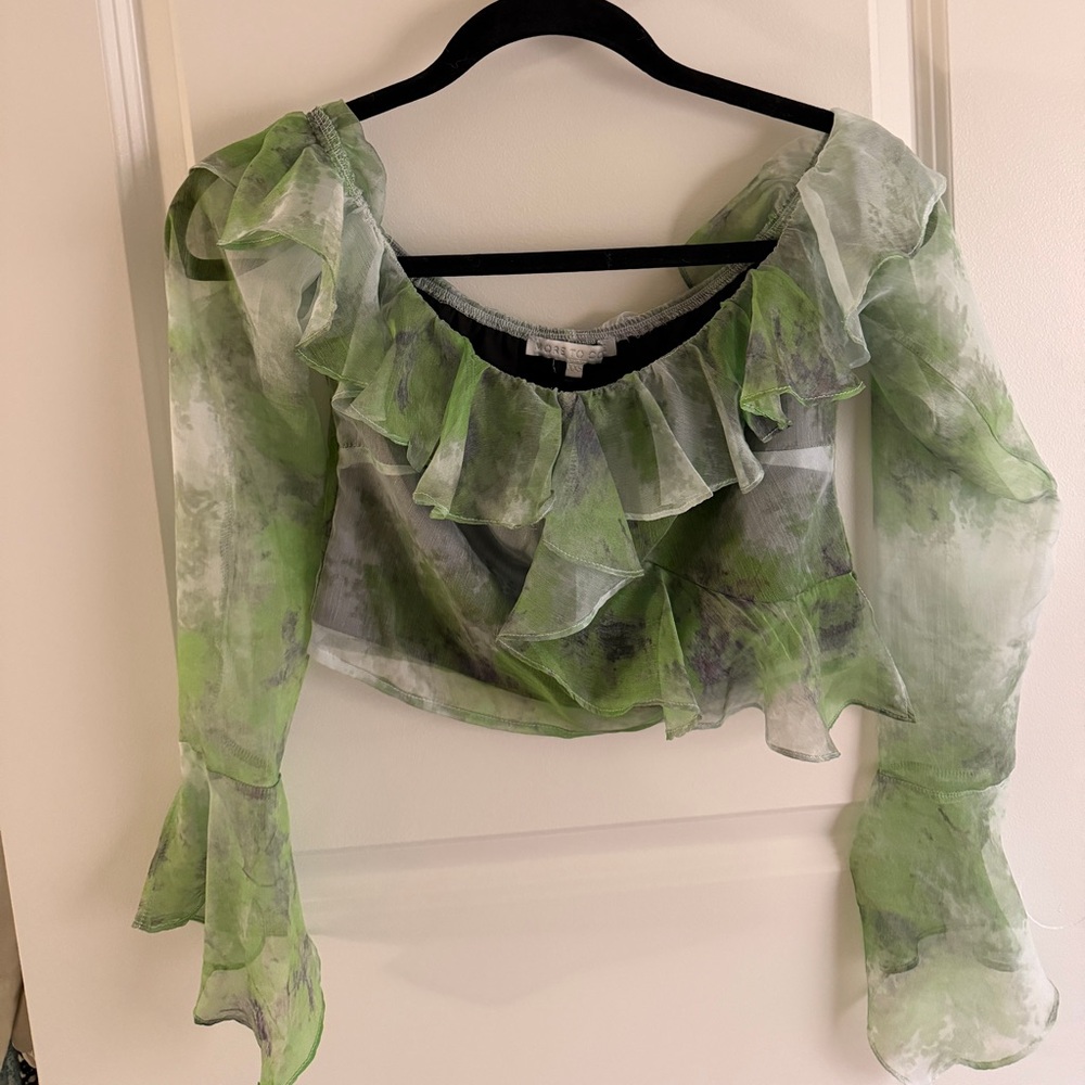 Green Ruffled Off the Shoulder Women's Top